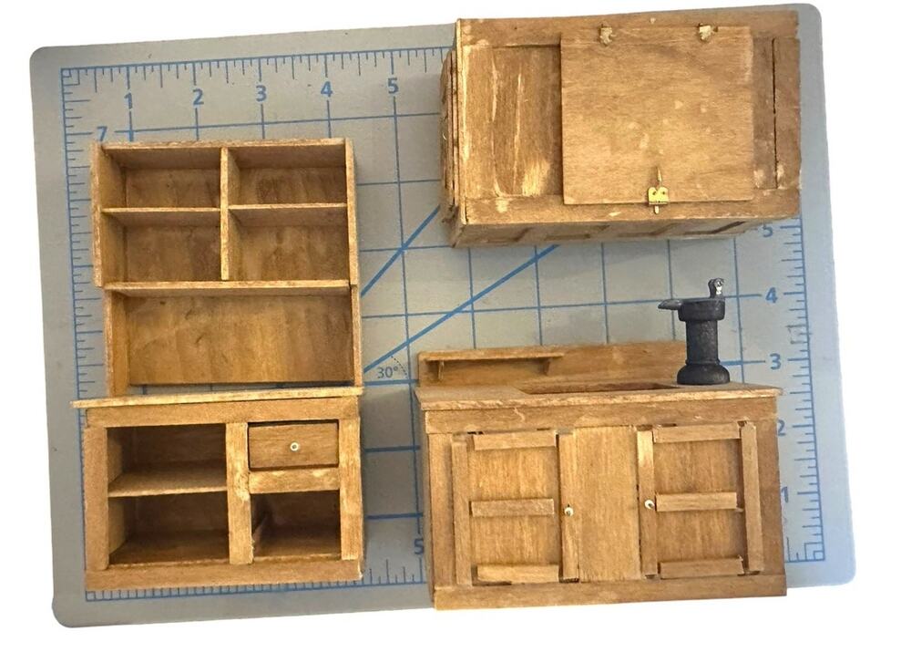 Dollhouse Old Fashion Ice Box Pump Sink And Hutch Kitchen Furniture Vintage